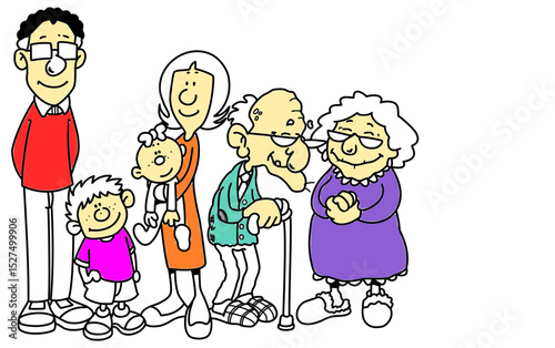 Cartoon family portrait diverse characters