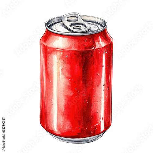 Watercolor Illustration of Red Soda Can Isolated on White Background