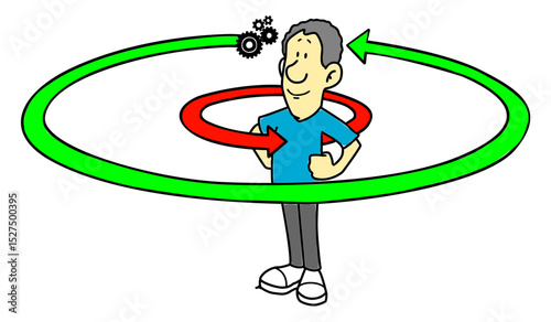 Man rotating inside concentric circles illustration