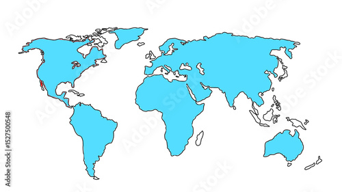 Simple world map with highlighted pacific coast of north america