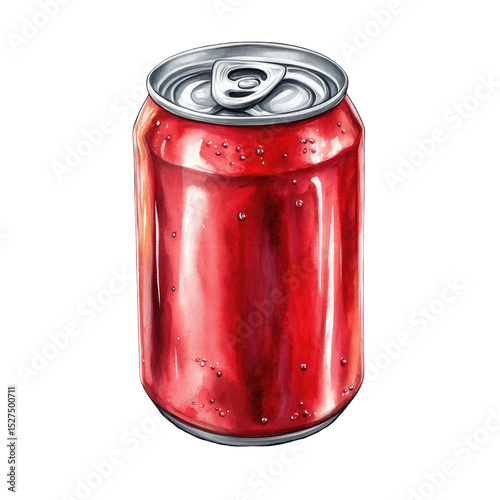 Watercolor Illustration of Red Soda Can Isolated on White Background