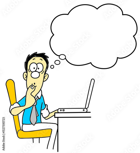 Man sitting at desk wondering about something on his laptop screen