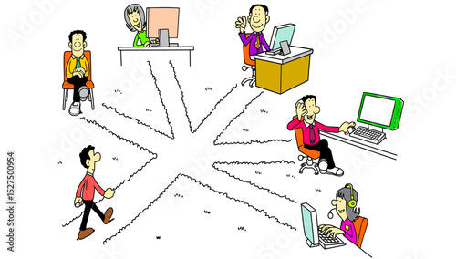 Cartoon people working remotely from home offices