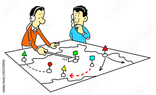 Two men discussing problem solving strategy