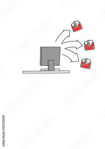 Sending emails from computer desktop illustration
