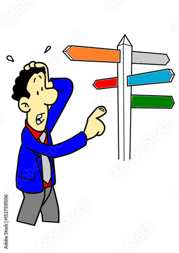 Confused businessman choosing between options