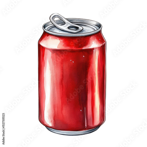 Watercolor Illustration of Red Soda Can Isolated on White Background