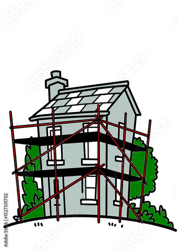 House under construction with scaffolding