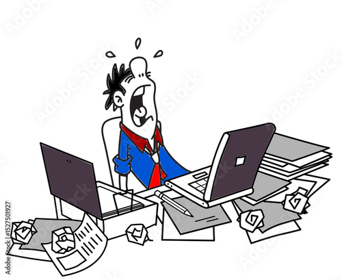 Frustrated businessman screaming at computer