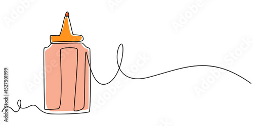 Lubricant oil and bicycle chain, Bicycle Chain Lubricant Bottle continuous one line drawing, Dropping oil, Set of tomato ketchup and mustard bottles vector one line continuous drawing illustration.