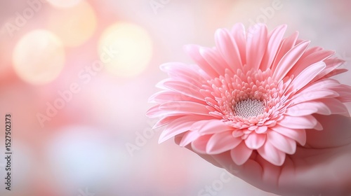 Softness A baby hand gently resting on a soft flower, symbolizing innocence and beauty.