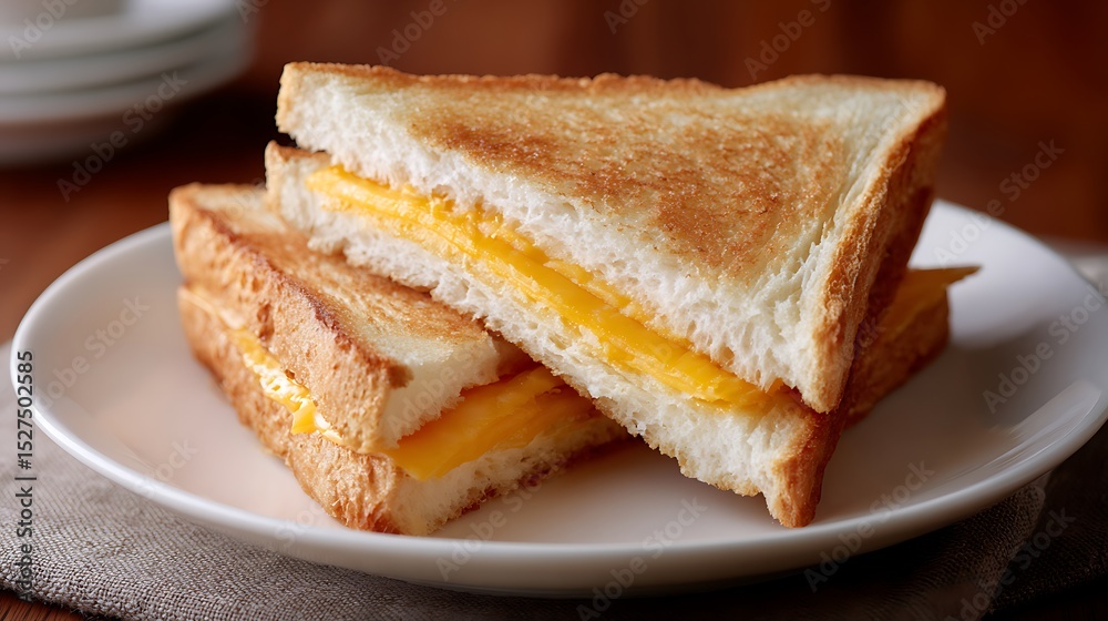 Golden Grilled Cheese Sandwiches Served on a White Plate Golden Grilled Cheese Sandwiches Served on a White Plate