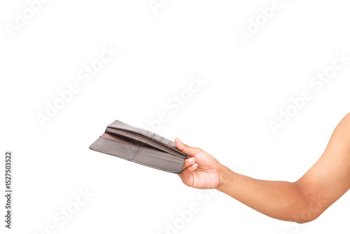 Empty wallet held in hand symbolizes financial difficulty and economic downturn concept