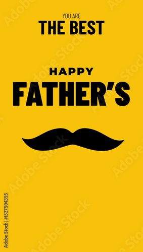 Bold Happy Father’s Day Greeting with Black Mustache Icon on Bright Yellow Background