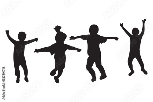  kids Jumping Silhouette Vector, silhouette of children playing