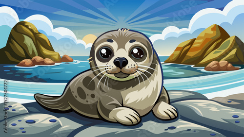 baby seal lying on a rocky shore    Very beautiful
