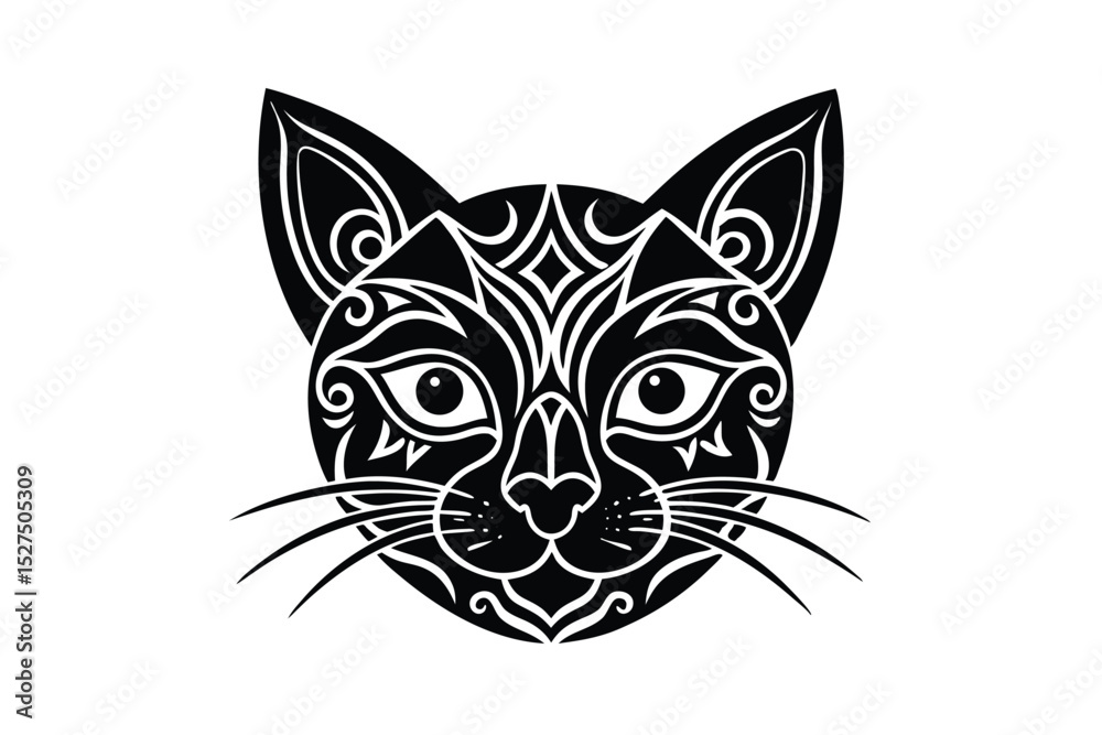 Fototapeta premium Cat face art in mehndi inspired ornamental line drawing style vector art illustration