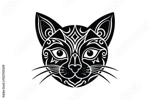 Cat face art in mehndi inspired ornamental line drawing style vector art illustration
