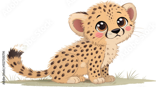 Adorable baby cheetah face with wide eyes and blush cheeks vector illustration isolated on a white background.