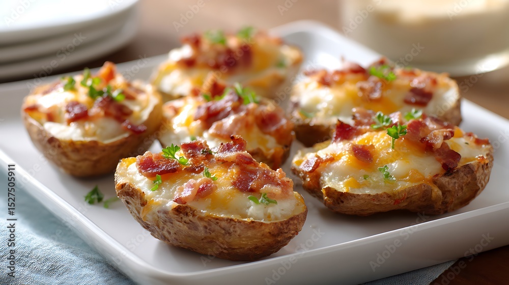 Loaded Baked Potato Skins with Bacon and Cheese Loaded Baked Potato Skins with Bacon and Cheese