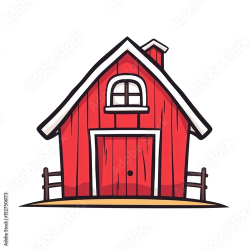 Cartoon red barn on a beige base
