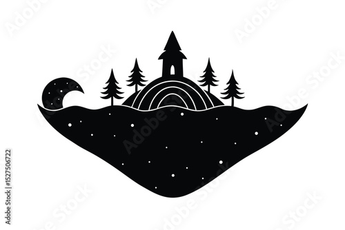 Surreal nature dreamscape in imaginative fantasy landscape style vector art illustration