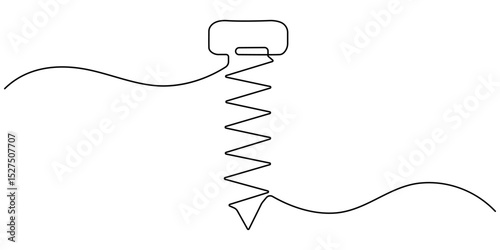 Screw continuous one line drawing, Screw, nail, bolt one line art. Continuous line drawing of repair, professional, hand, people, concept, support, maintenance, Bolt continuous one line drawing vector