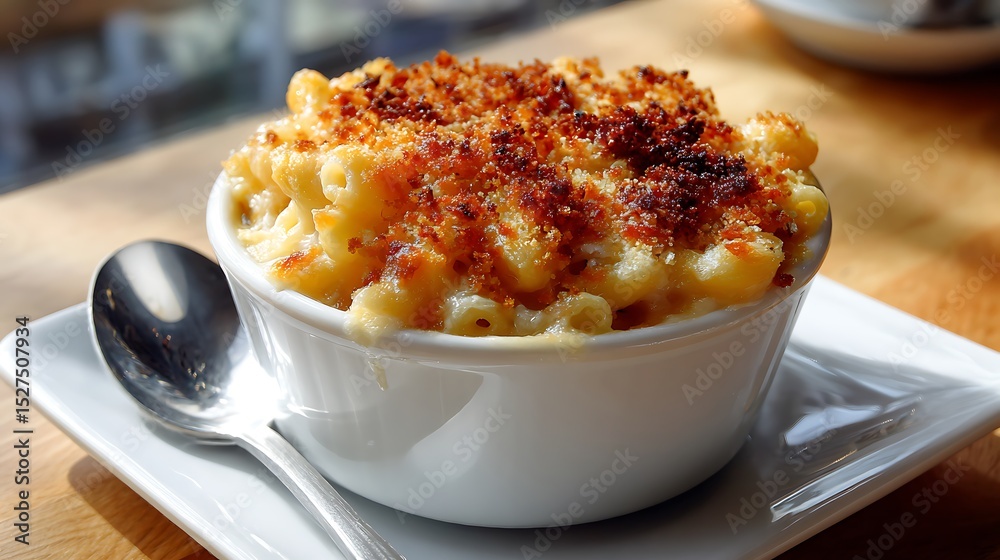 Baked Macaroni and Cheese in a White Bowl with Crispy Topping Baked Macaroni and Cheese in a White Bowl with Crispy Topping