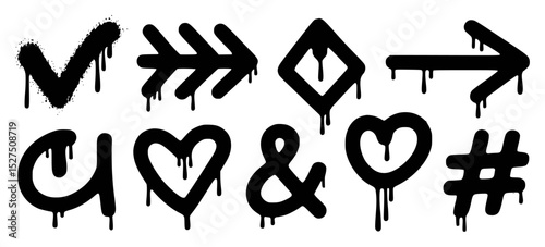Black graffiti arrows check mark ampersand and love symbols