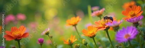 Vibrant wildflowers bloom, attracting diverse insects , meadow, close-up, botanical