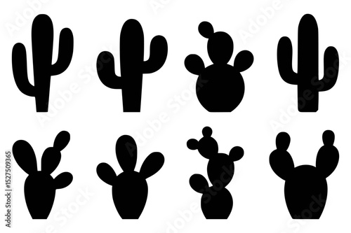 Collection of minimalist black cactus silhouettes on a white background