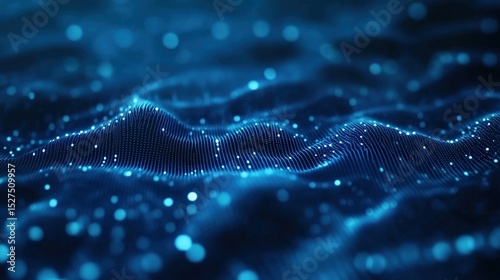 Abstract Blue Digital Background Showcasing the Concept of Big Data Technology in Cyberspace, Dark Tones with Dots and Waves for High Resolution and Detail Rendering