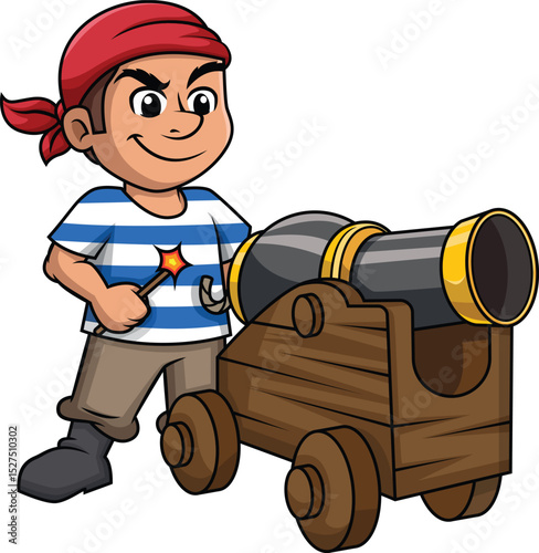 Pirate Firing A Cannon Vector Image