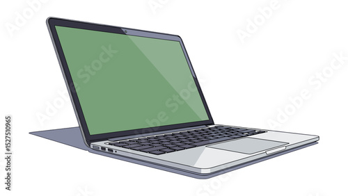 Vector illustration of a laptop with a blank green screen on white background