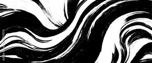 Vector black and white background with a brush stroke on white background