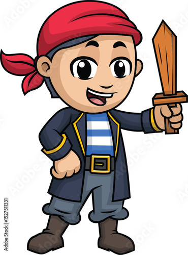 Little Boy Pirate With Wooden Sword Vector Image