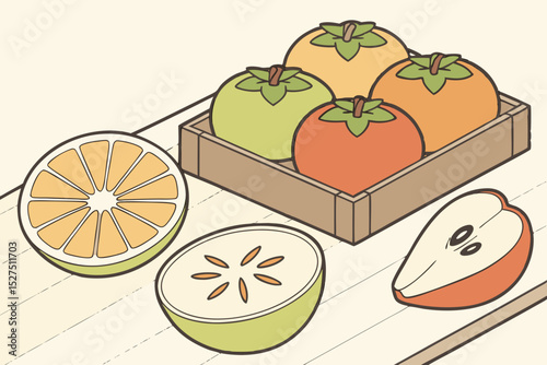 Assorted fresh fruit on wooden surface