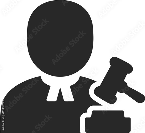 Judge solid icon used in legal, courtroom, and justice profession design themes.