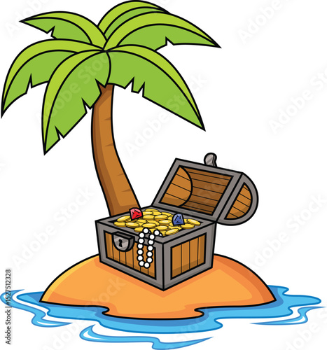 Treasure Chest On A Tropical Island Vector Image