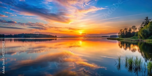Softly glowing sunset over a serene lake, light, color,  light, color, reflection,water, lake