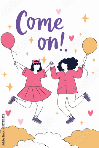 Two Friends Celebrating with Balloon