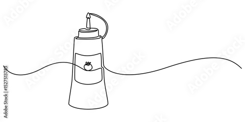 Tomato ketchup and mustard bottles vector one line continuous drawing illustration. Hand drawn linear silhouette icon, Vector tomato ketchup bottle one line continuous drawing illustration. minimal.