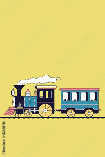 Cartoon Train on Yellow Background