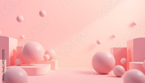 Abstract Pink Spheres in a Minimalist Geometric Composition
