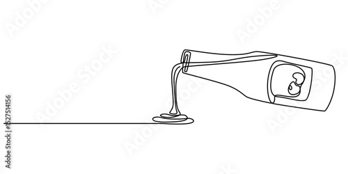 Tomato ketchup and mustard bottles vector one line continuous drawing illustration. Hand drawn linear silhouette icon, Vector tomato ketchup bottle one line continuous drawing illustration. minimal.