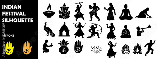 Indian Festival Silhouette Vector Set