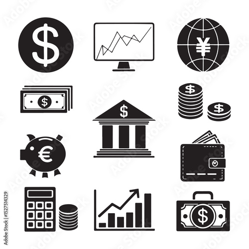 Finance icons vector set with business and security symbols for web and mobile design in white backraund