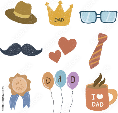 Father’s Day Doodle Clipart Set – Hand Drawn Cute Elements for Dad Appreciation