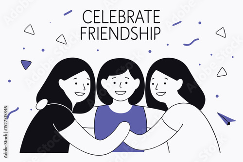Detailed illustration of two smiling individuals joyfully embracing during a celebration