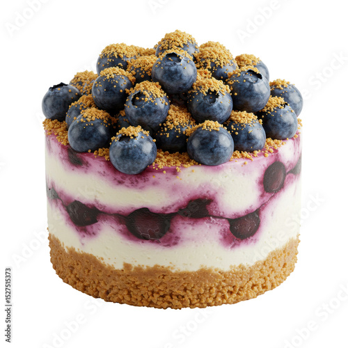 Delicious blueberry cheesecake with graham cracker crust and fresh berries on top